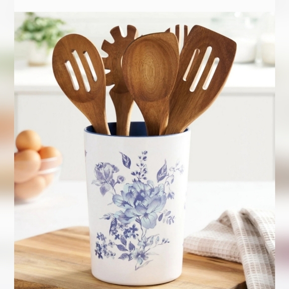 The PIONEER WOMAN utensil holder CROCK & wooden TOOL SET brand new DELILAH